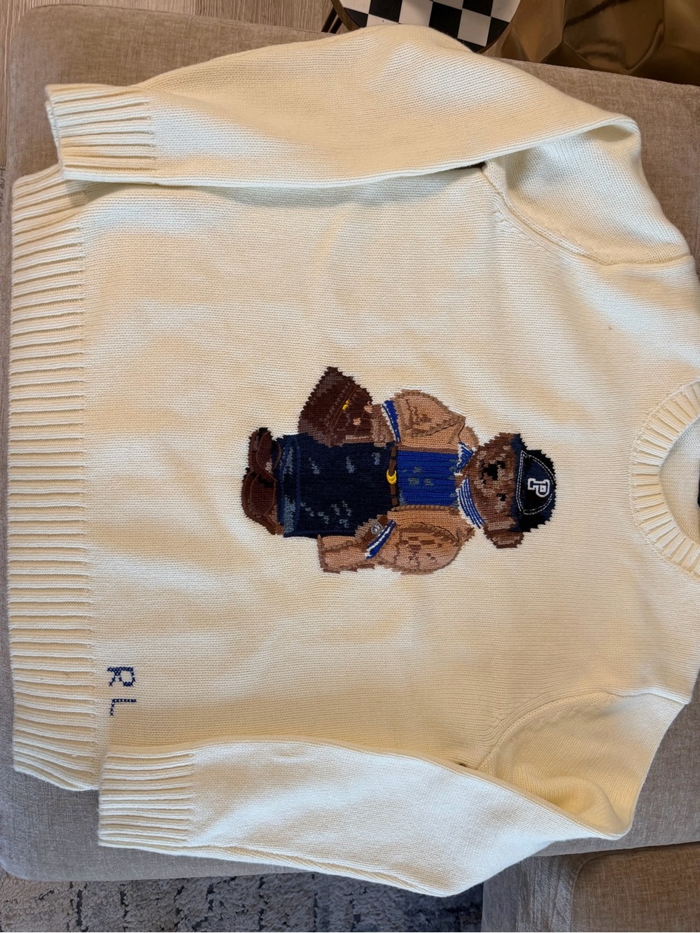 Polo by Ralph Lauren Cream Crewneck Sweater with Bear Graphic - Picture 2 of 4